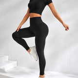 Yoga Basic 2 piezas traje de Yoga inconsutil para Fitness conjunto de trajes de gimnasio manga raglan control de barriga Top Leggings de control de barriga
