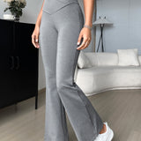 EZwear Pantalones Acampanados De Color Solido Para Mujer