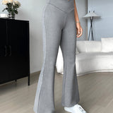 EZwear Pantalones Acampanados De Color Solido Para Mujer