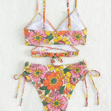 Vestido de baño bikini cruzado con estampado floral