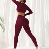 Yoga Basic Conjunto de Yoga inconsutil, 2 piezas, traje de Pilates, camiseta de manga raglan con agujero para el pulgar y mallas con control de barriga y gluteos