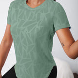 Yoga Trendy Camiseta deportiva con estampado geometrico bajo curvo