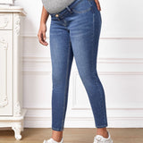 Maternidad Jeans ajustados de cintura ancha con lavado