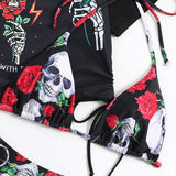 Vestido de baño bikini floral & estampado de esqueleto con Pareo