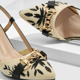 Cuccoo Everyday Collection Mujer Zapatos cuna con bordado de planta con diseno de cadena de tela de talon abierto vacacion