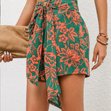 VCAY Shorts con estampado tropical con nudo delantero