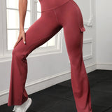 Yoga Future Pantalones deportivos de cintura ancha pierna amplia con bolsillo para telefono