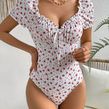 WYWH Body con estampado floral ribete fruncido con nudo delantero