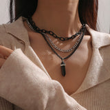 Collar con forma de serpiente y cadena metalica oscura multicapa de 1 pieza adecuado para que las mujeres lo usen a diario