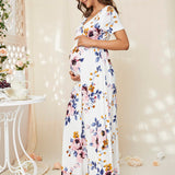 DEARCASE Maternidad Vestido con estampado floral de cuello cruzado