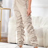 Tall Pantalones unicolor de cintura con cordon fruncido