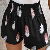 VCAY Shorts con estampado de pluma de cintura elastica