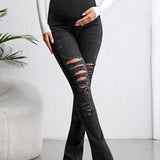 Maternidad Jeans de pierna amplia de cintura ajustable desgarro crudo