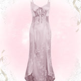 Fairycore Vestido de tirantes jacquard con nudo delantero bajo irregular de saten
