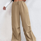 EZwear Pantalones parachute de cintura con cordon con bolsillo lateral con solapa