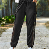 Yoga Basic Pantalones cargo de malla en contraste con bolsillo lateral con solapa de cintura con cordon