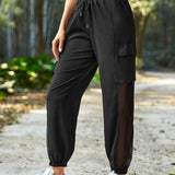 Yoga Basic Pantalones cargo de malla en contraste con bolsillo lateral con solapa de cintura con cordon