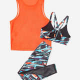 Yoga Trendy con estampado de letra Brasier deportivo & Top tank & Leggings