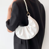 Bolsa nube plisada de Color solido para mujer con decoracion de perlas artificiales, bolso de mano y de hombro, venta de Viernes Negro