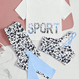 Yoga Trendy con estampado de letra Camiseta & con estampado de leopardo Leggings & Brasier