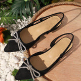 atractivo Zapatos planos destalonados para de serraje falso con diamante de imitación & con diseño de lazo Zapatillas planas