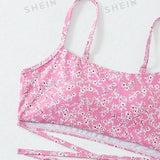 Swim Mod Vestido de baño bikini floral con tira cruzada con cordon trasero