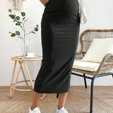 Maternidad Falda de cintura ajustable tejido de canale con abertura trasera