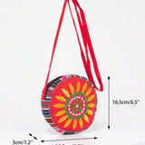 Mini bolso circular vintage bordado de flores color combinado correa ajustable