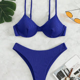 Swim Basics Conjunto de bikini acanalado Sujetador con aros y traje de bano de 2 piezas con parte inferior de corte alto