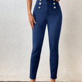 Frenchy Pantalones ajustados de talle alto con diseno de boton