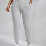 Daily&Casual Pantalones deportivos de cintura ancha con bolsillo oblicuo