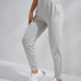 Daily&Casual Pantalones deportivos de cintura ancha con bolsillo oblicuo