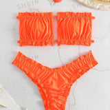 Swim Basics Vestido de baño bikini bandeau ribete en forma de lechuga con fruncido