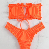Swim Basics Vestido de baño bikini bandeau ribete en forma de lechuga con fruncido