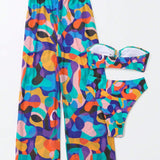 Swim Vcay Banador bikini bandeau con estampado con pantalones cover up