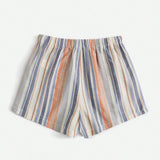 VCAY Shorts con estampado de rayas de cintura elastica