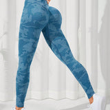 Yoga Trendy Leggings deportivos con estampado de camuflaje de cintura ancha