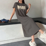 DAZY Vestido estilo camiseta con estampado de letra de manga murcielago