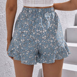 WYWH Shorts con estampado floral con cordon delantero bajo con fruncido