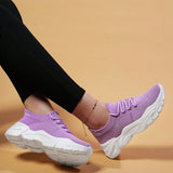 Zapatillas de correr blancas de tela de malla transpirable con cordones en la parte delantera para mujer