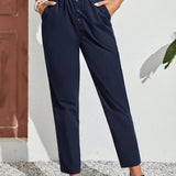 Frenchy Pantalones de cintura con volante con bolsillo oblicuo