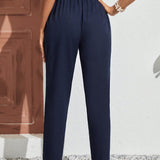 Frenchy Pantalones de cintura con volante con bolsillo oblicuo