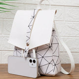 Mini mochila con solapa Patron geometrico de moda Pu, perfecto para el trabajo, viajes, cambio de color para mujeres y bolso laser
