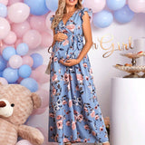 Maternidad Vestido con cinturon con estampado floral ribete con fruncido
