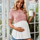 Maternidad Camiseta con estampado de rayas peplum amamantamiento