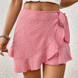 VCAY Skort con estampado de lunares ribete con fruncido con cordon lateral cruzado