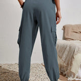 VCAY Pantalones cargo con bolsillo lateral con solapa de cintura con nudo
