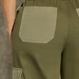29th Street Pantalones cargo de color combinado con bolsillo lateral con solapa