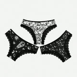 ROMWE Goth Panties De Encaje De Triangulo Con Estampado De Caricaturas Para Mujer