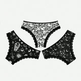 ROMWE Goth Panties De Encaje De Triangulo Con Estampado De Caricaturas Para Mujer